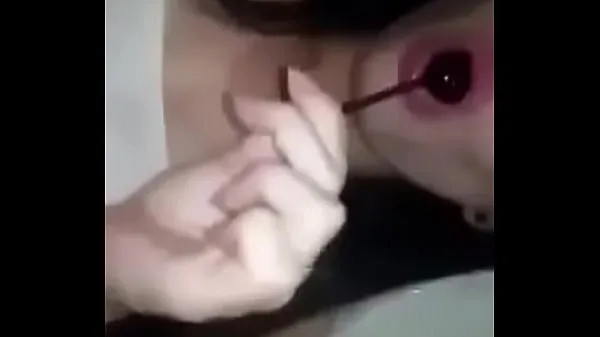 HD Hot wet teen masturbates with lollipop power Clips
