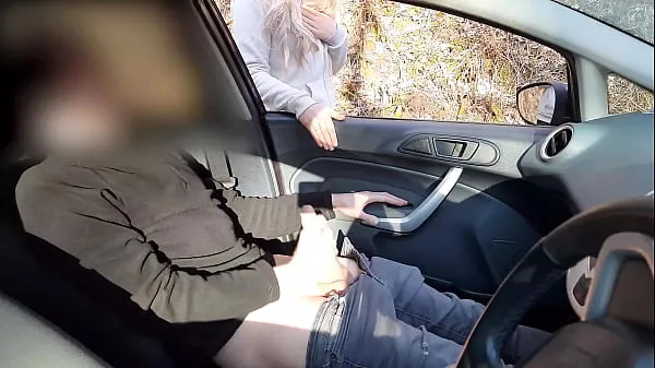 HD Public cock flashing - Guy jerking off in car in park was caught by a runner girl who helped him cum power Clips