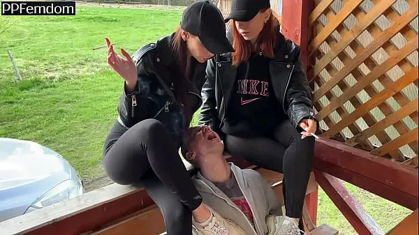 HD Double Femdom Human Ashtray And Spitting Outdoor With Sofi And Kira power Clips