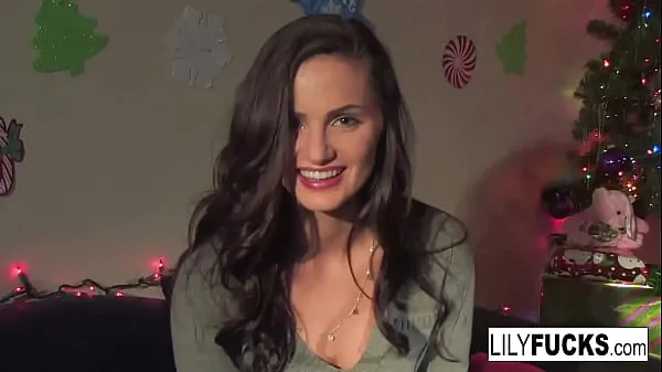 HD Lily tells us her horny Christmas wishes before satisfying herself in both holes power Clips