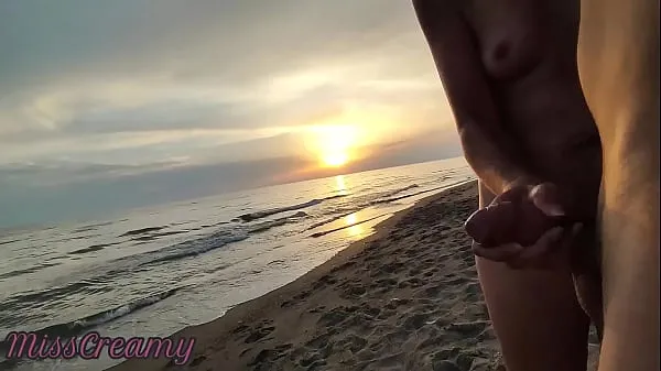HD Exhibitionist Outdoor Amateur Milf Sucks Big Cock on Nudity Beach public to voyeur with cum 2 power Clips